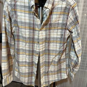 Men's Plaid flannel  Shirt - Gray, Brown, Yellow